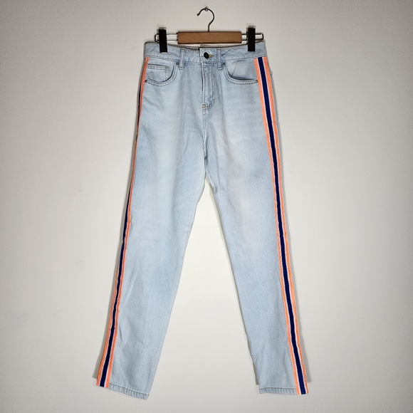 SHOP ★ ART Blue Denim pants side seam stripes 100% cotton jeans - Picture 5 of 15